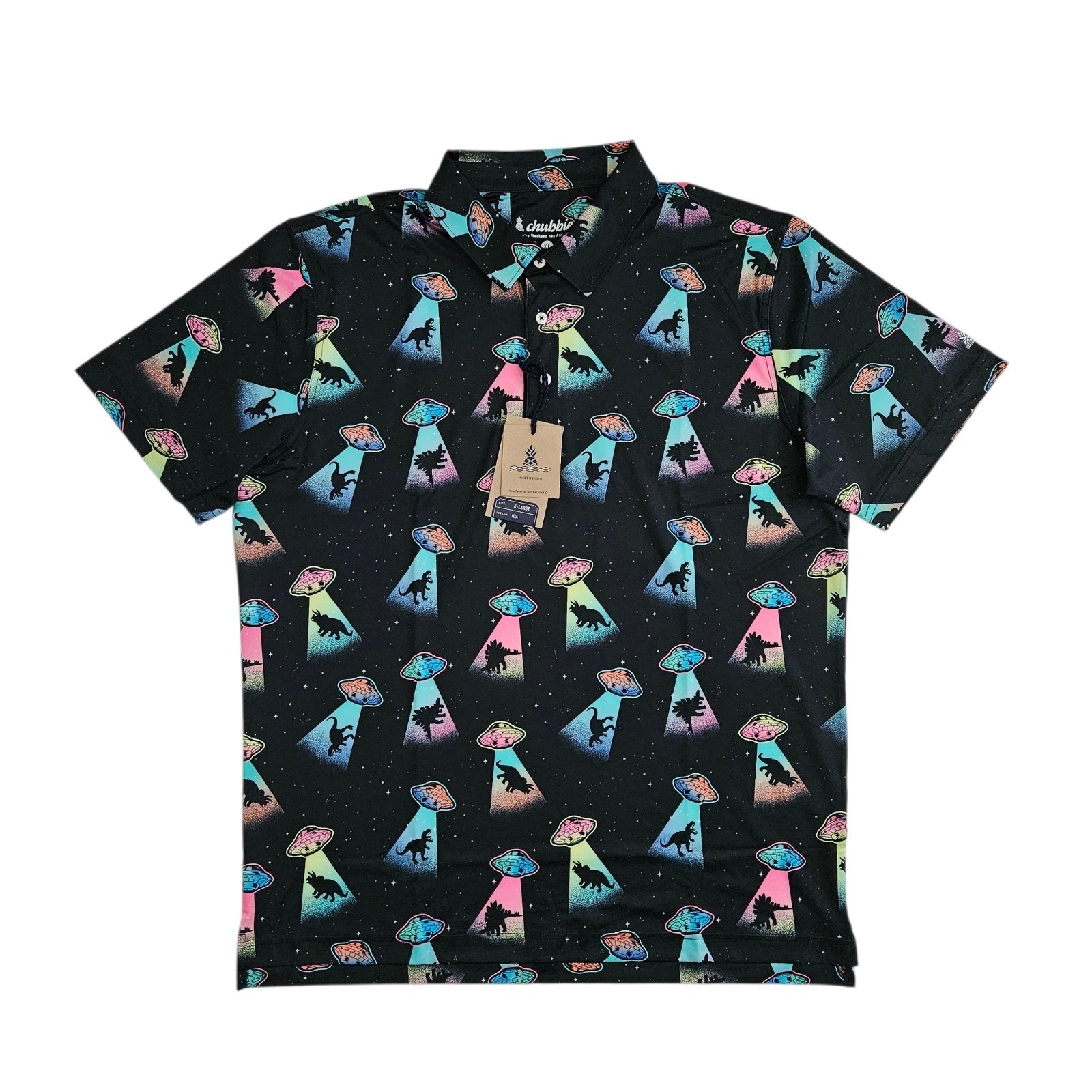 Chubbies (Men's Xl) Beam Me Golf Up Polo Shirt Black Spaceships Performance 2.0